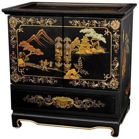 small asian black metal telescoping jewelry box|Oriental Furniture Lacquer Black Empress Jewelry Box .